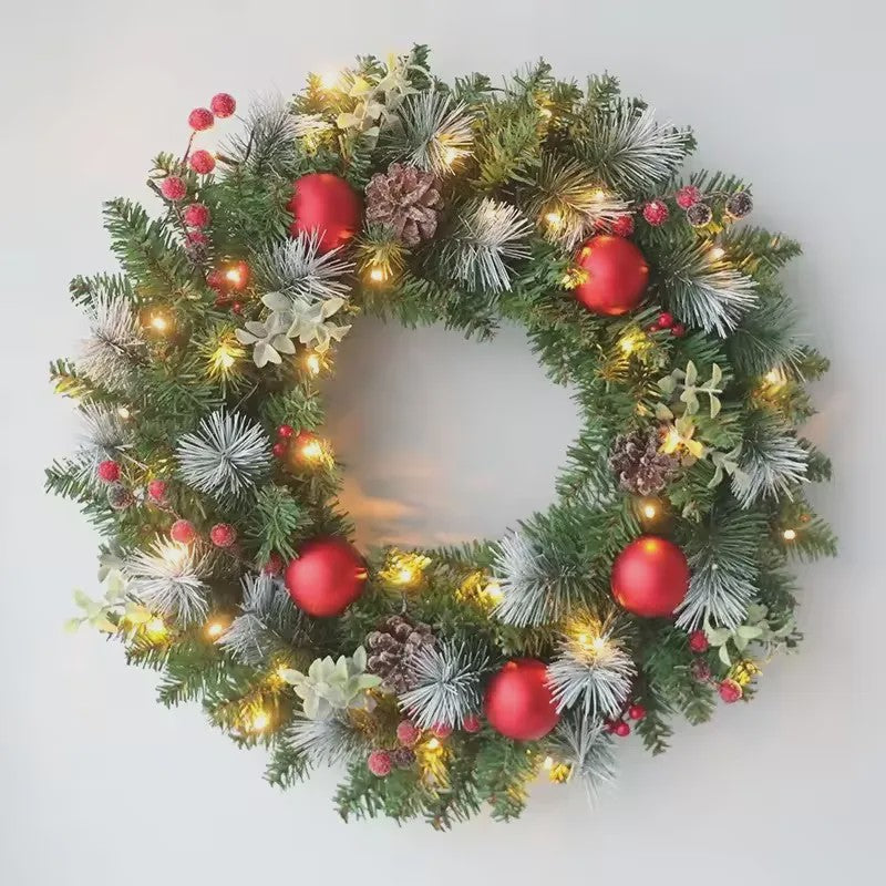 Kerstkrans met LED Verlichting - 20-60cm - Deurguirlande met Dennentakken voor Feestelijke Decoratie