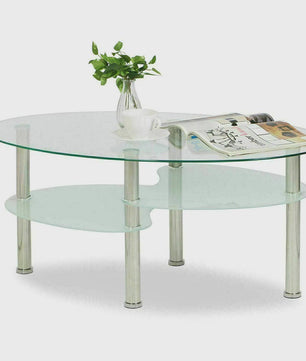 Ovale Glazen Koffietafel met 2 Niveaus - 90x50x45cm - Stijlvol en Modern