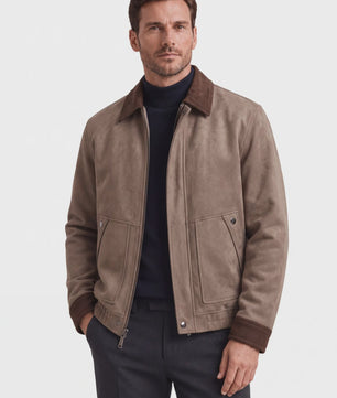 Heren Vintage Suède Look Jas - Slim Fit Lente/Herfst met Kleurblokken en Rits