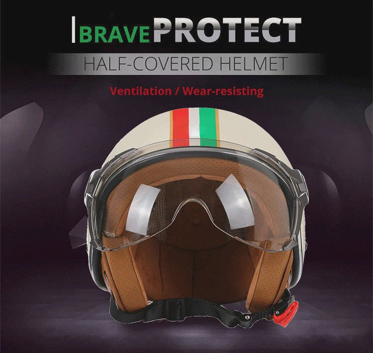 Retro Jethelm Open Face Motorhelm met Afneembaar Vizier - Vintage Scooter & Vespa Helm