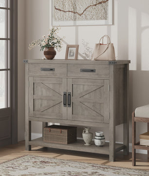 Moderne Landelijke Console Tafel met Koffiebar - 2 Lades, 2 Deuren & Open Plank