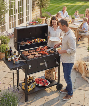 Devoko Professionele Koolbarbecue Trolley met Thermometer en Zijpanelen