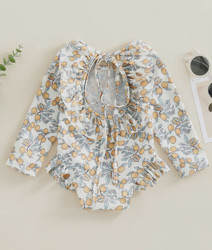 Zomerse Baby Meisjes Zwempak met Bloemenprint, Lange Mouwen en Ruches