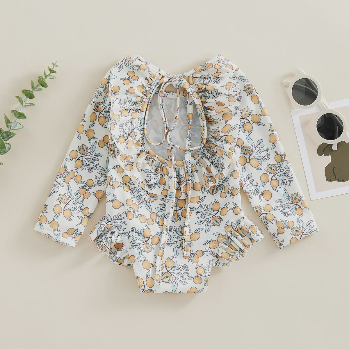 Zomerse Baby Meisjes Zwempak met Bloemenprint, Lange Mouwen en Ruches