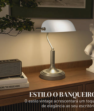 Klassieke Bankiers Bureaulamp met Verstelbare Witte Kap - E27 Fitting