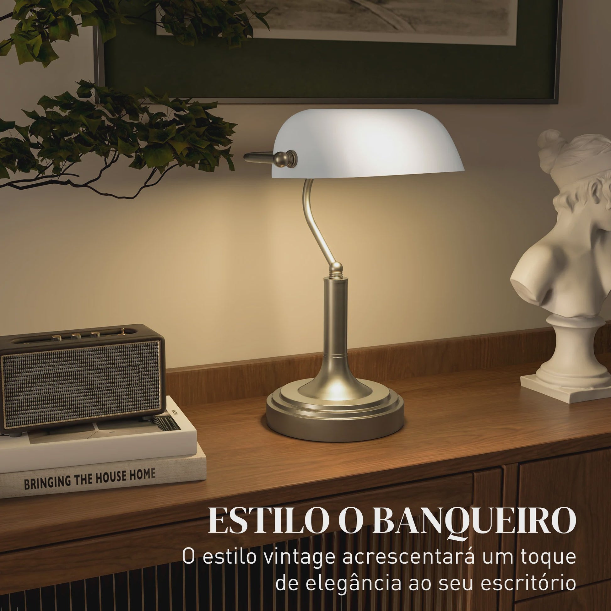 Klassieke Bankiers Bureaulamp met Verstelbare Witte Kap - E27 Fitting