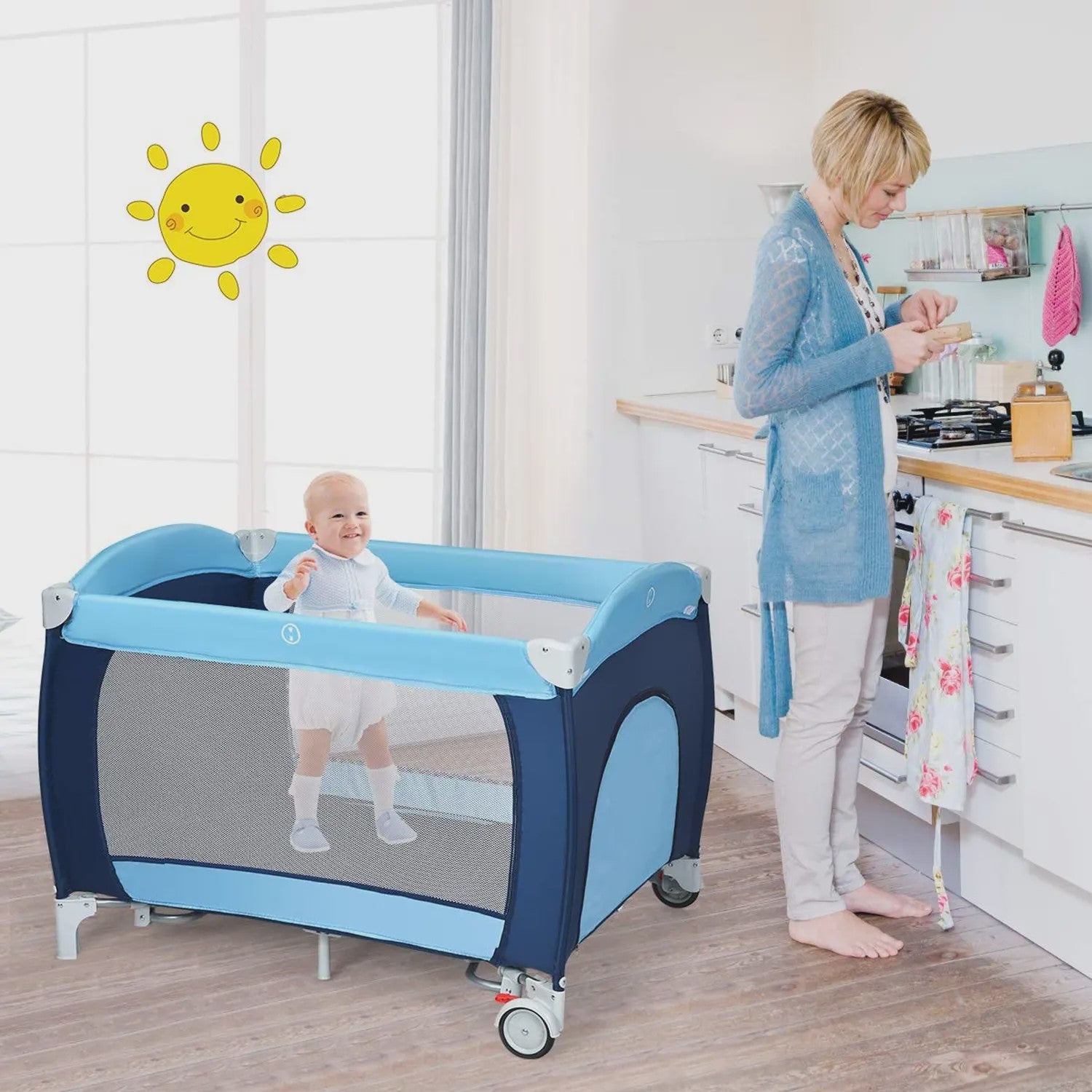 4-in-1 Baby Reisbedje: Wiege, Commode, Speelbox & Muziek - Inklapbaar & Draagbaar