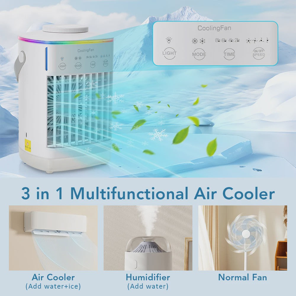 Draagbare Mini Air Cooler met Verneveling en LED Nachtlampje