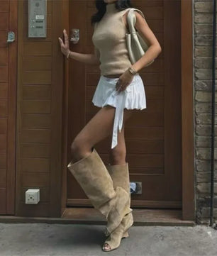 Zomer Peep Toe Laarzen met Hoge Blokhak - Elegante Lange Laarzen voor Dames
