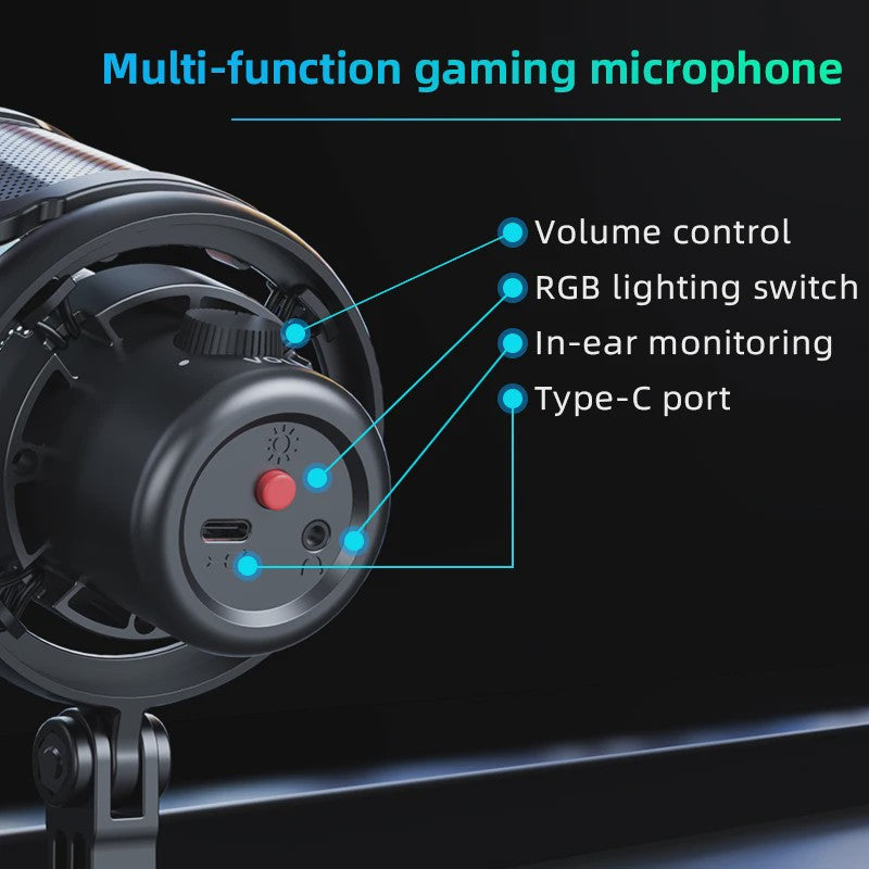 RGB Gaming Microfoon voor PC met Geluidsdemping, Koptelefoonuitgang & Touch-Mute