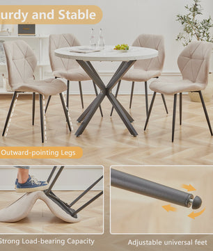 Set van 2, 4 of 6 Eetkamerstoelen - Gestoffeerd, Gewatteerd Linnenlook Stof, Metalen Poten
