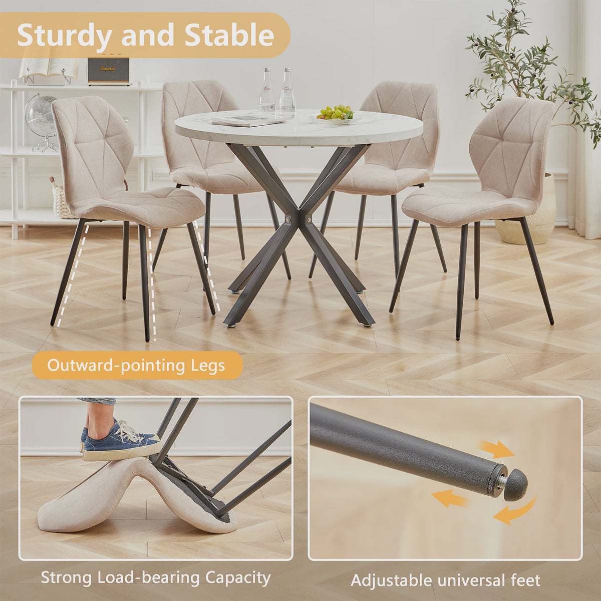 Set van 2, 4 of 6 Eetkamerstoelen - Gestoffeerd, Gewatteerd Linnenlook Stof, Metalen Poten