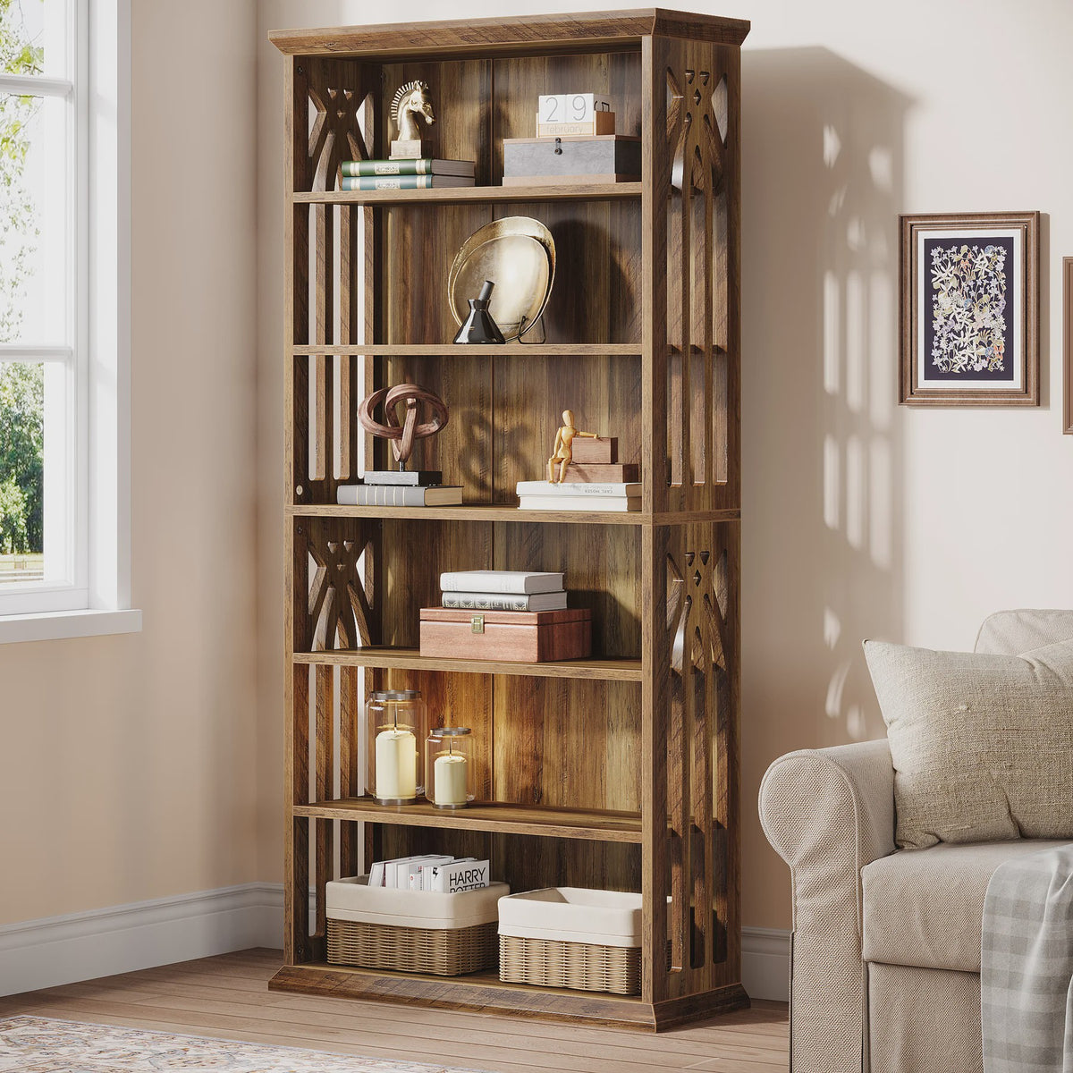 Tribesigns Hoge Boekenkast 6-Laags - 190 cm - Stijlvol Houten Displayrek
