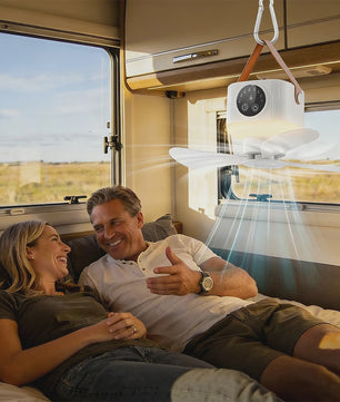 Oplaadbare Hangende Ventilator met 3600mAh Batterij, 4 Snelheden & 3 Lichtstanden - Draagbaar voor Camping & Reizen
