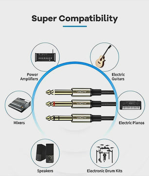 6.35mm TRS naar Dual 6.35mm TS Mono Y-Splitter Audio Kabel - Verliesvrije Signaaloverdracht