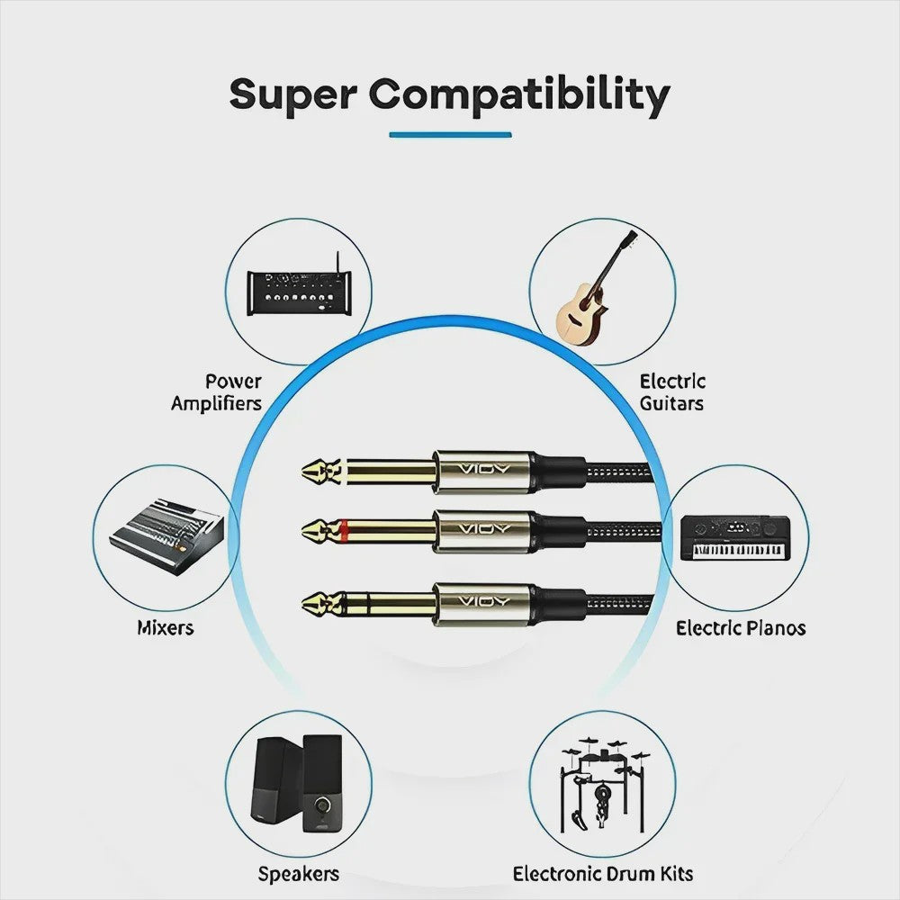 6.35mm TRS naar Dual 6.35mm TS Mono Y-Splitter Audio Kabel - Verliesvrije Signaaloverdracht