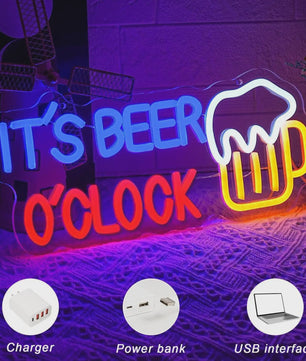LED Neon Sfeerlicht 'It's Beer O'Clock' - Bar, Garage & Man Cave Decoratie