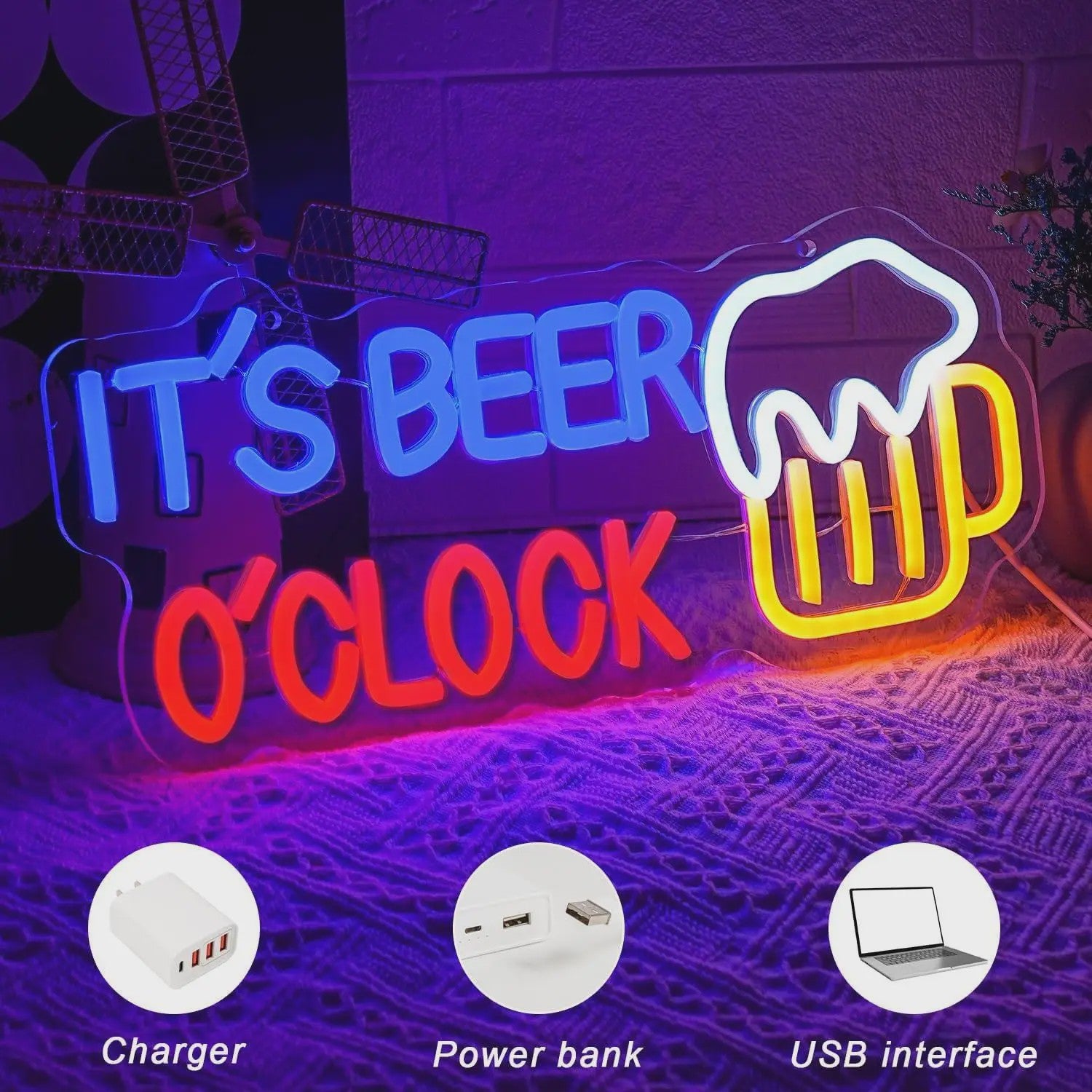 LED Neon Sfeerlicht 'It's Beer O'Clock' - Bar, Garage & Man Cave Decoratie