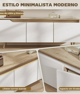 Moderne TV Meubel met 3 Deuren - 120cm Breed - Eiken & Wit