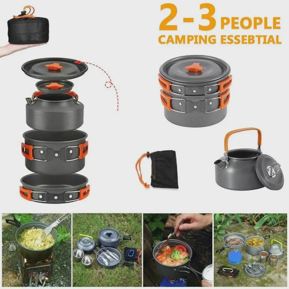Kampeer Kookset Aluminium Outdoor Keukengerei Set - 12 Delig voor 2-3 Personen