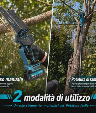 2-in-1 Snoerloze Telescoop Kettingzaag met 2x 4000mAh Accu's