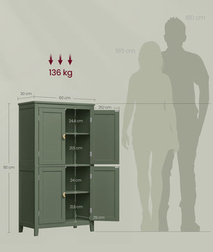 VASAGLE Hangkast met 4 Deuren - Stijlvolle Opbergkast voor Badkamer of Keuken - 30x60x110 cm