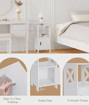Moderne Nachtkastje Wit 30x60x30cm met Deur en Open Compartiment - Slaapkamer Meubel