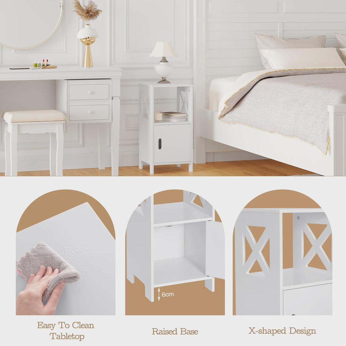 Moderne Nachtkastje Wit 30x60x30cm met Deur en Open Compartiment - Slaapkamer Meubel