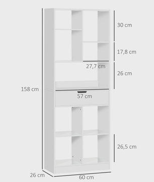 Stijlvolle Houten Boekenkast met Lade en 9 Open Vakken - 60x26x158cm
