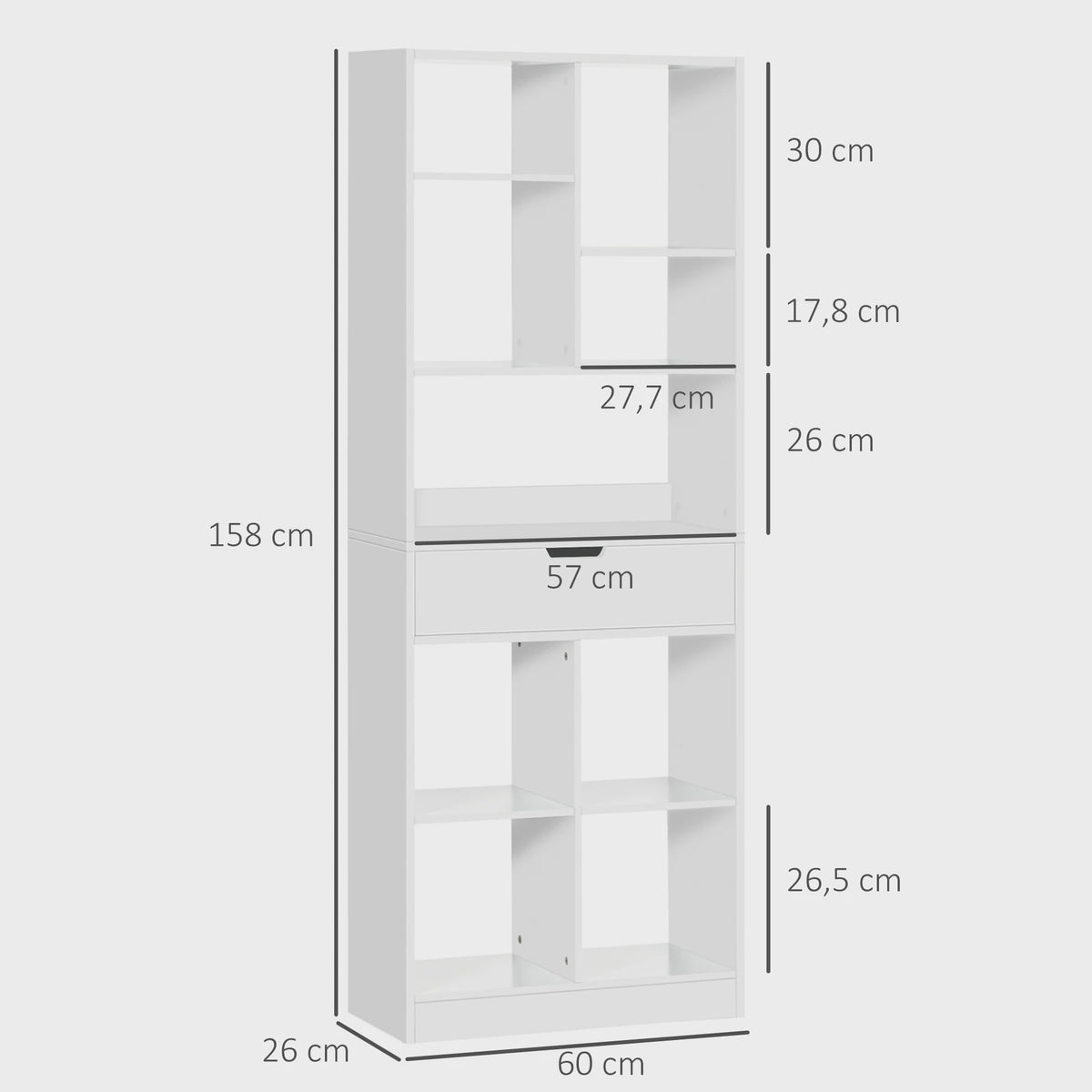 Stijlvolle Houten Boekenkast met Lade en 9 Open Vakken - 60x26x158cm