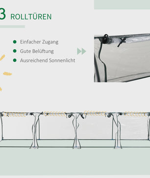 Outsunny Tunnelkas met Stalen Frame, PVC Folie en Roll-up Deuren - 395x100x80 cm