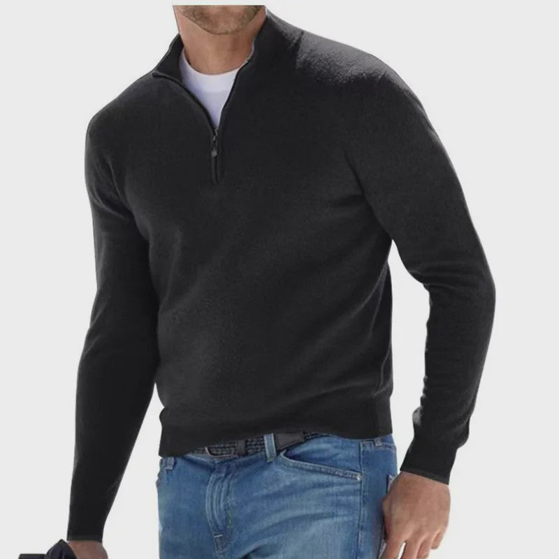 Heren Trui met Halve Rits en V-hals - Lichtgewicht Herfst/Winter Pullover