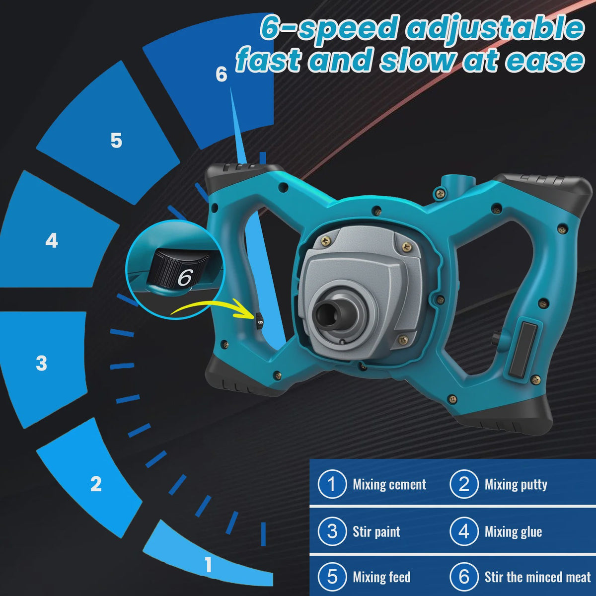 Krachtige Elektrische Handmixer met 6 Snelheden voor Verf, Cement, Plamuur en Meer