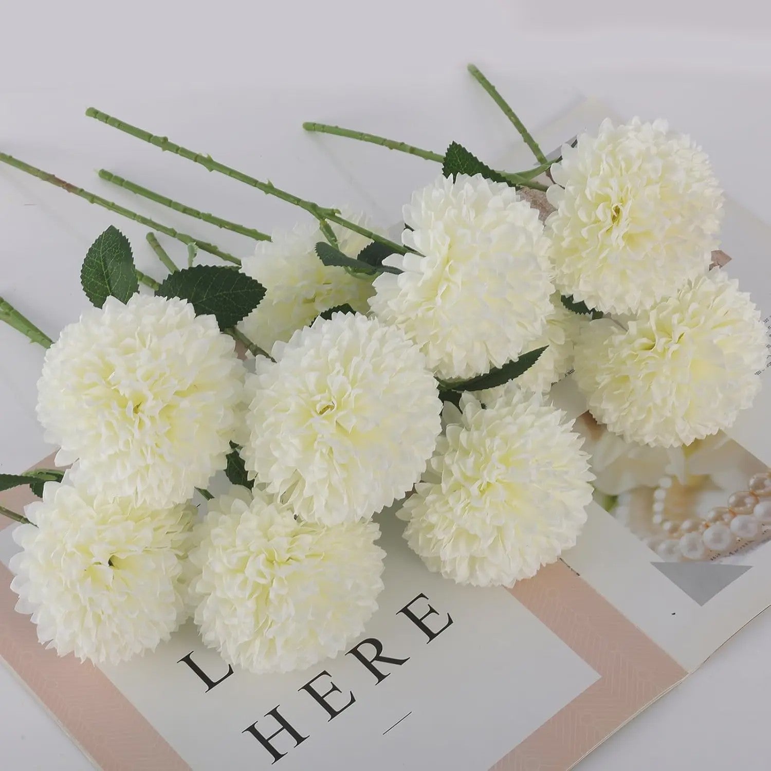 Kunstboeket Chrysant Ballen - 12 stuks