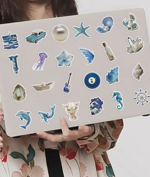 50x Ocean & Blauwe Esthetische Stickers - Waterdicht & Verwijderbaar voor Laptop, Koffer, Gitaar