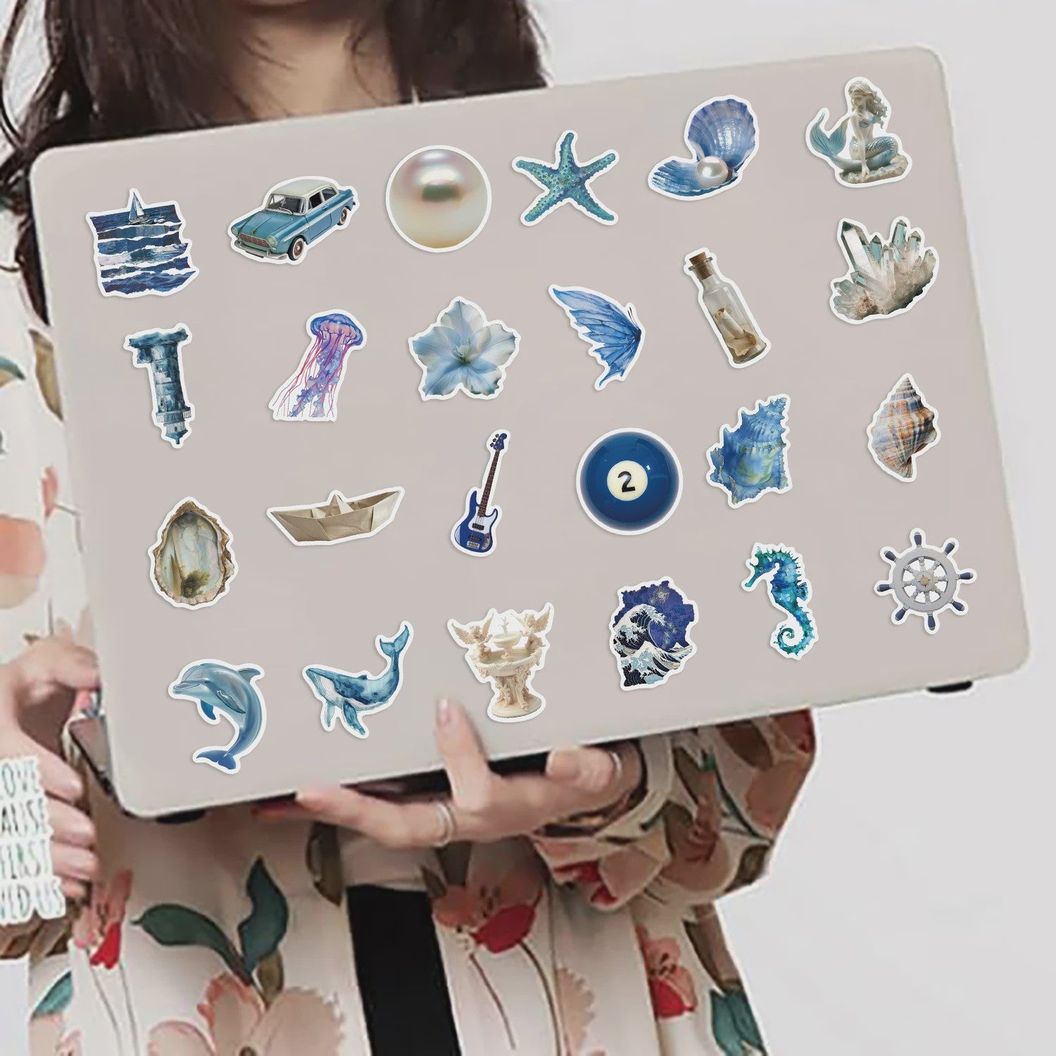 50x Ocean & Blauwe Esthetische Stickers - Waterdicht & Verwijderbaar voor Laptop, Koffer, Gitaar