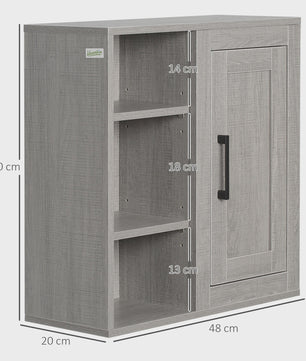 Kleankin Wandkast Badkamer met 3 Open Planken en 1 Deur - 48x20x50 cm