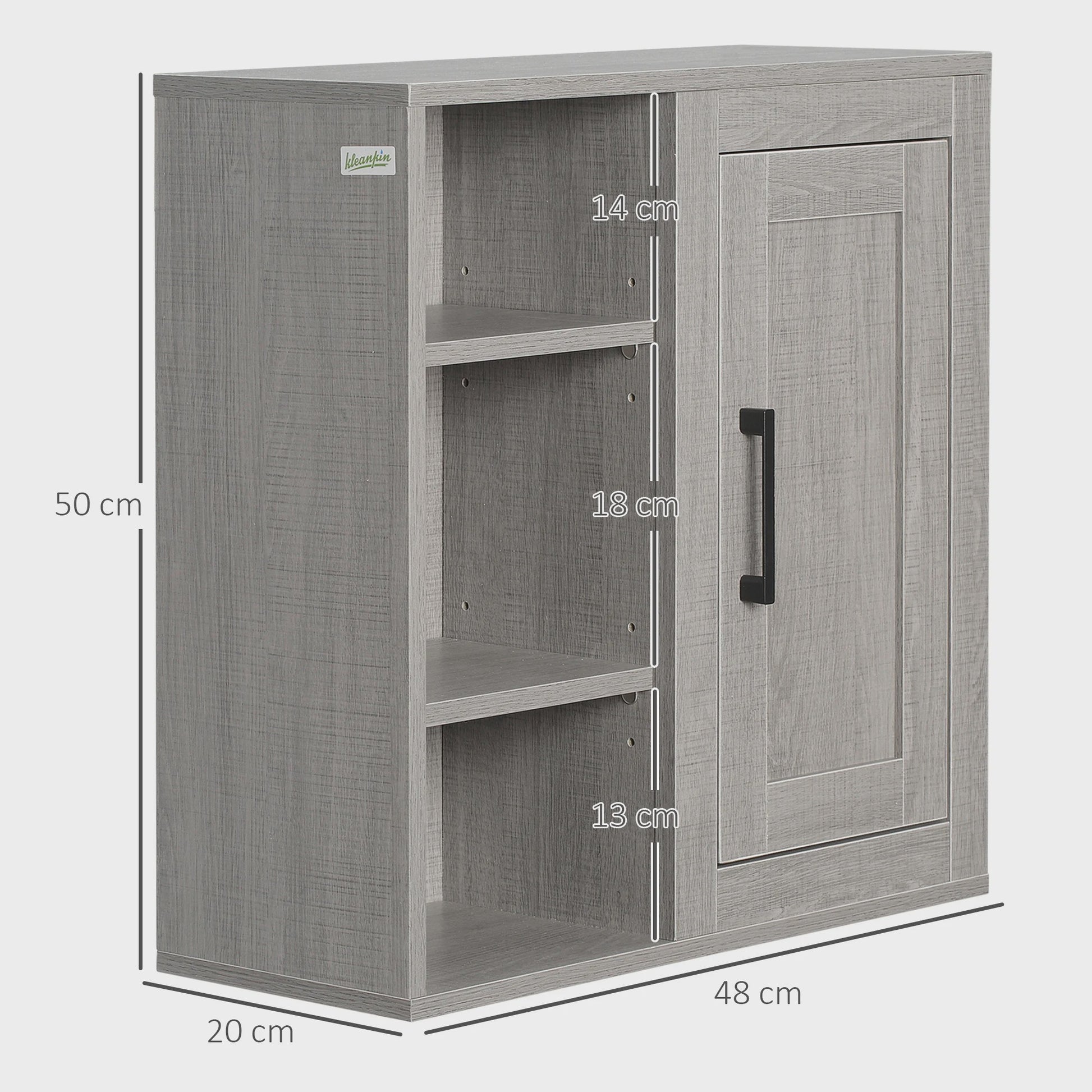 Kleankin Wandkast Badkamer met 3 Open Planken en 1 Deur - 48x20x50 cm