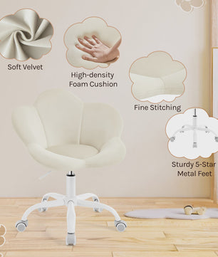 WOLTU Kinderbureau Stoel Velvet, Ergonomisch Draaibaar en In Hoogte Verstelbaar, Bloemen Design
