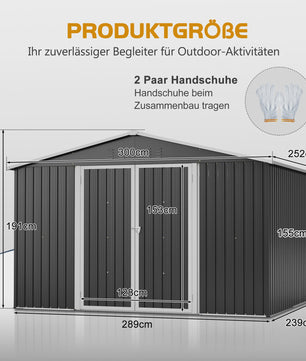 Grote Metalen Tuinhuis 289x239x191cm - Waterdicht, Roestbestendig & Afsluitbaar