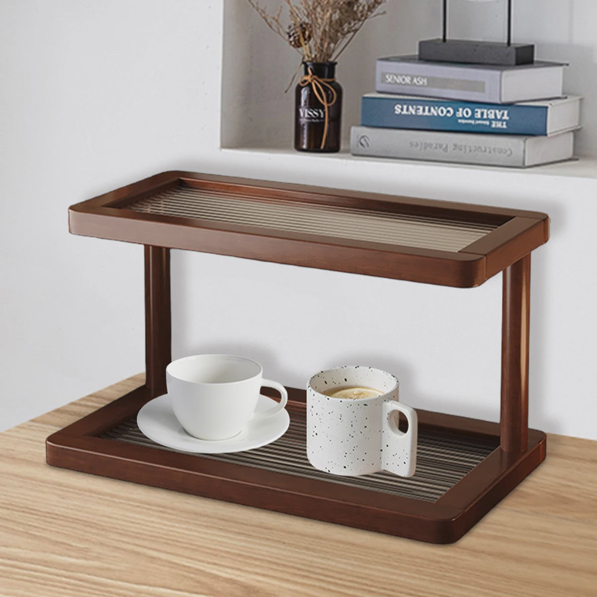 2-Laags Bamboe Tafelrek met Acryl Bodem - Compacte Opberger voor Keuken & Toilet