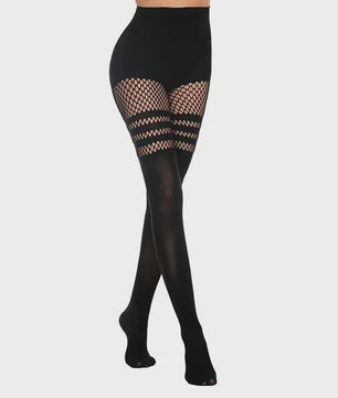 Zwarte Visnet Panty met Jarretellen en Holle Ontwerp - Sexy Nachtclub & Dans Tights
