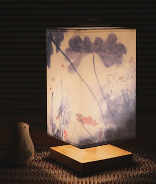 Vintage Houten Tafellamp met Chinees Landschapsschildering - Sfeervolle Decoratie