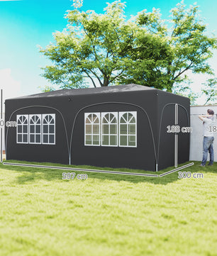 6x3m Uitklapbare Partytent met 6 Zijwanden - Donkergrijs