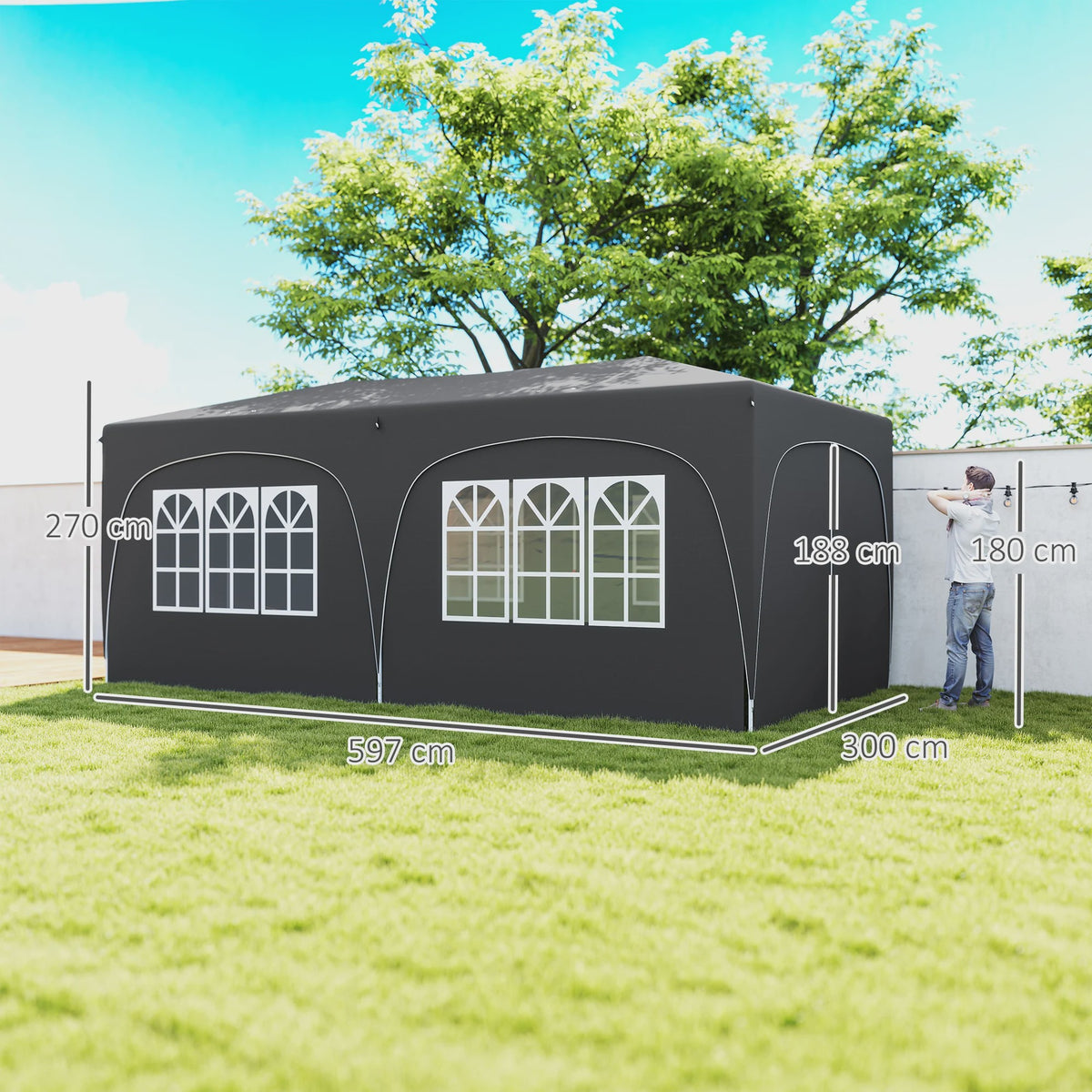 6x3m Uitklapbare Partytent met 6 Zijwanden - Donkergrijs