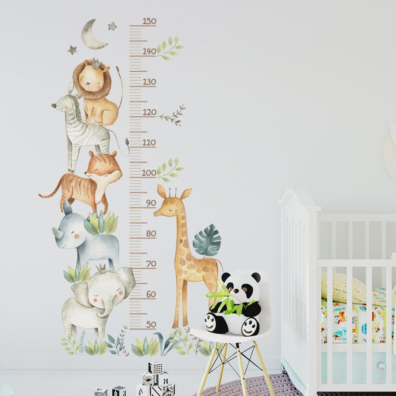 Vrolijke Groeimeter Muursticker met Safari Dieren - Perfect voor de Kinderkamer