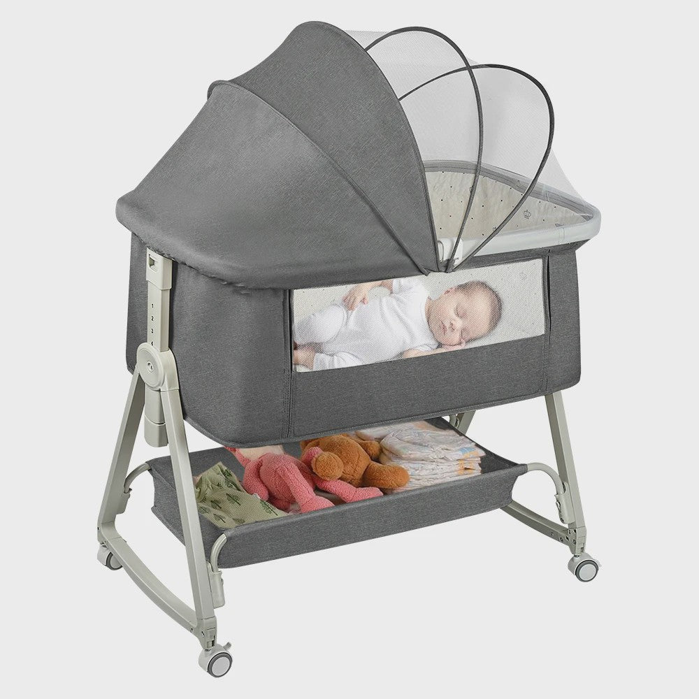 4-in-1 Baby Co-Sleeper Crib: Verstelbaar, Kantelbaar, Wielen met Rem, Matras, 0-24 Maanden