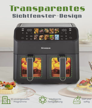 Dubbele Airfryer 9L met Zichtvenster & Touchscreen - Gezond Frituren