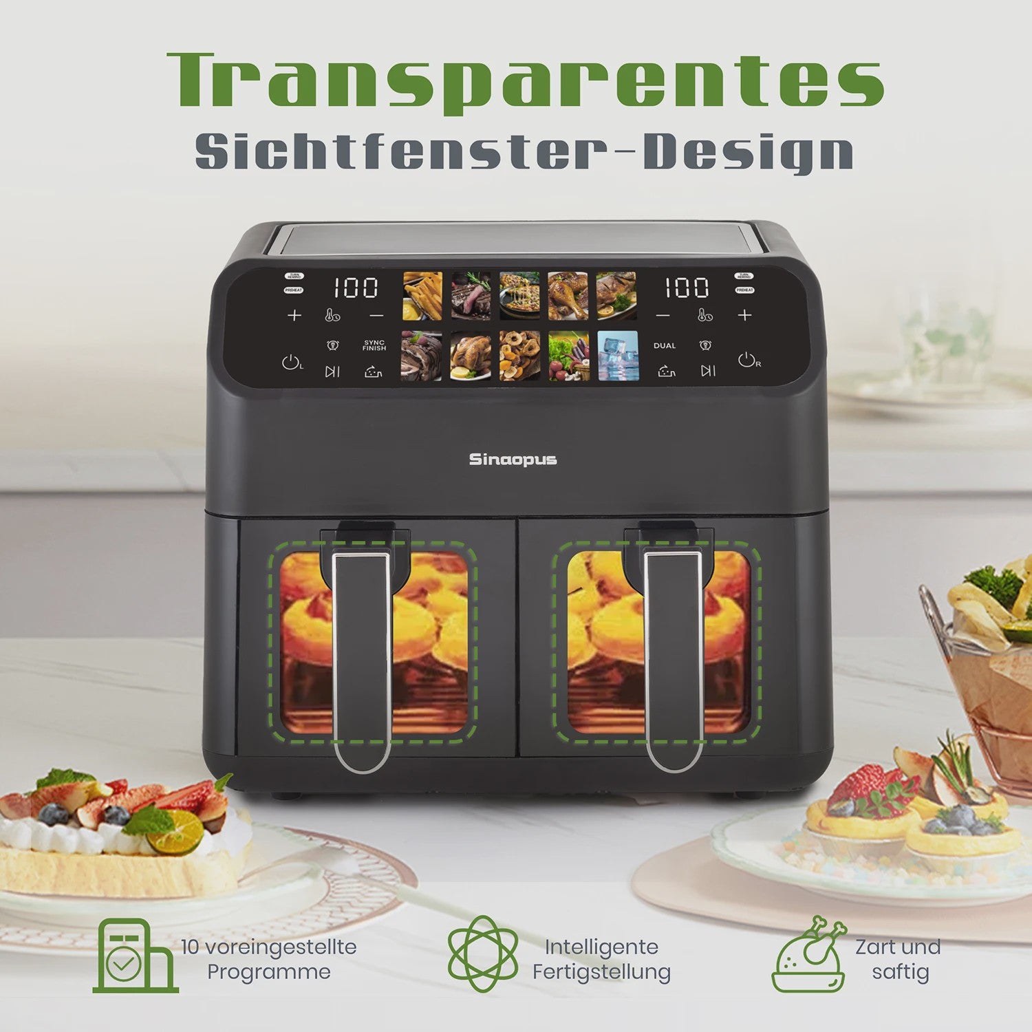 Dubbele Airfryer 9L met Zichtvenster & Touchscreen - Gezond Frituren
