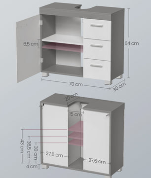 Onderbouw Wastafelkast met Lades en Poten - 70x30x64 cm